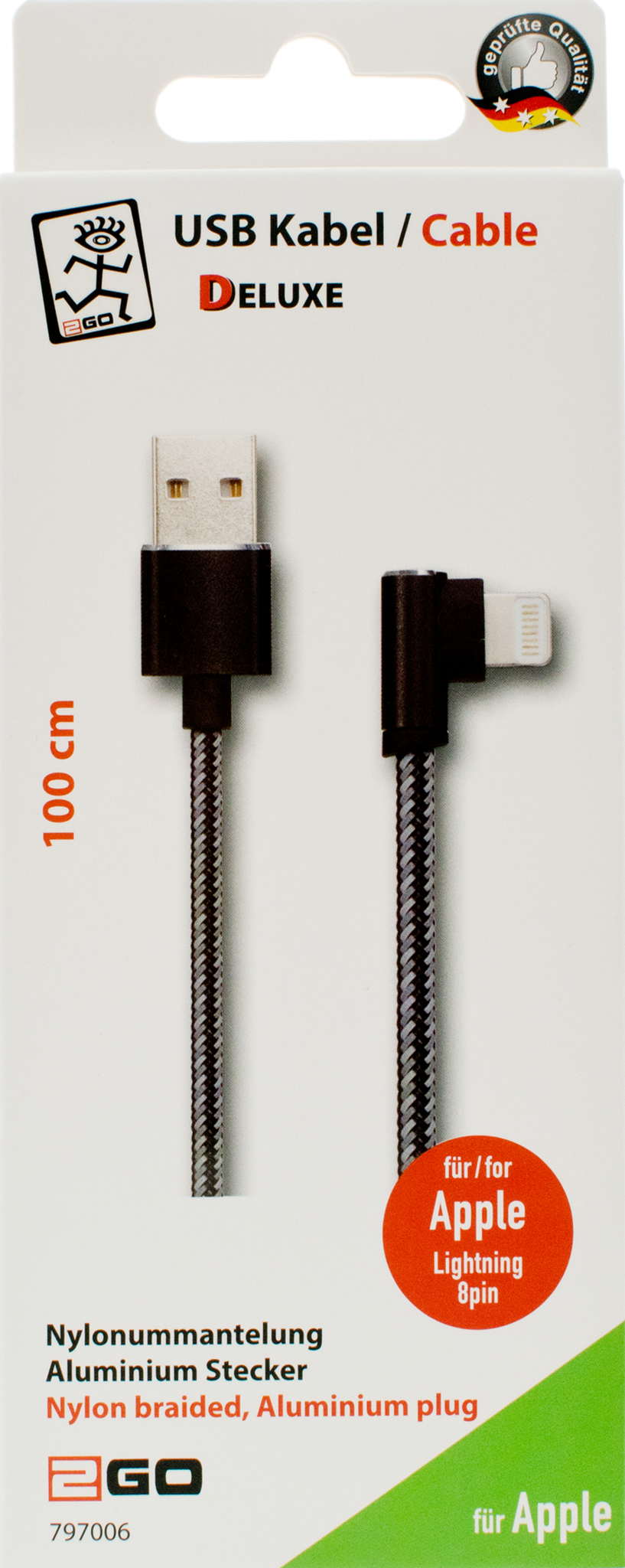 2GO Mobile.net - B2C -. USB Datenkabel Deluxe - Apple 8-Pin - schwarz